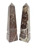 Pair of red marble obelisks H20cm