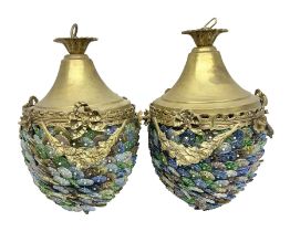 Two 20th century brass and murano glass pendent lanterns