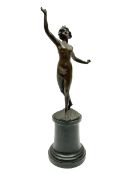 Bronze figure modelled as a nude woman with one arm raised a crescent moon upon her forehead