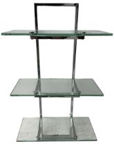 Art Deco design chrome and glass three tier wall shelf