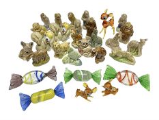 Collection of Wade Whimsies and three hand blown glass deer