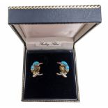 Silver Baltic amber and turquoise kingfisher stud earrings