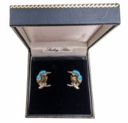 Silver Baltic amber and turquoise kingfisher stud earrings