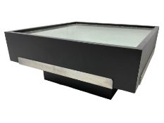 Contemporary black lacquered mirrored lamp or coffee table on castors