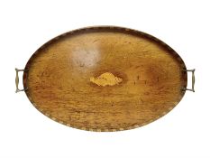 Edwardian mahogany marquetry oval tray