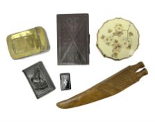 Victorian vulcanite vesta case together with card case and other Victorian items