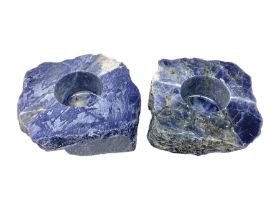 Pair of polished sodalite tealight holders