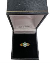 Silver-gilt opal flower head cluster ring