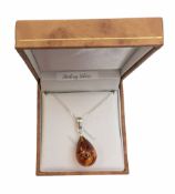 Silver Baltic amber pendant necklace