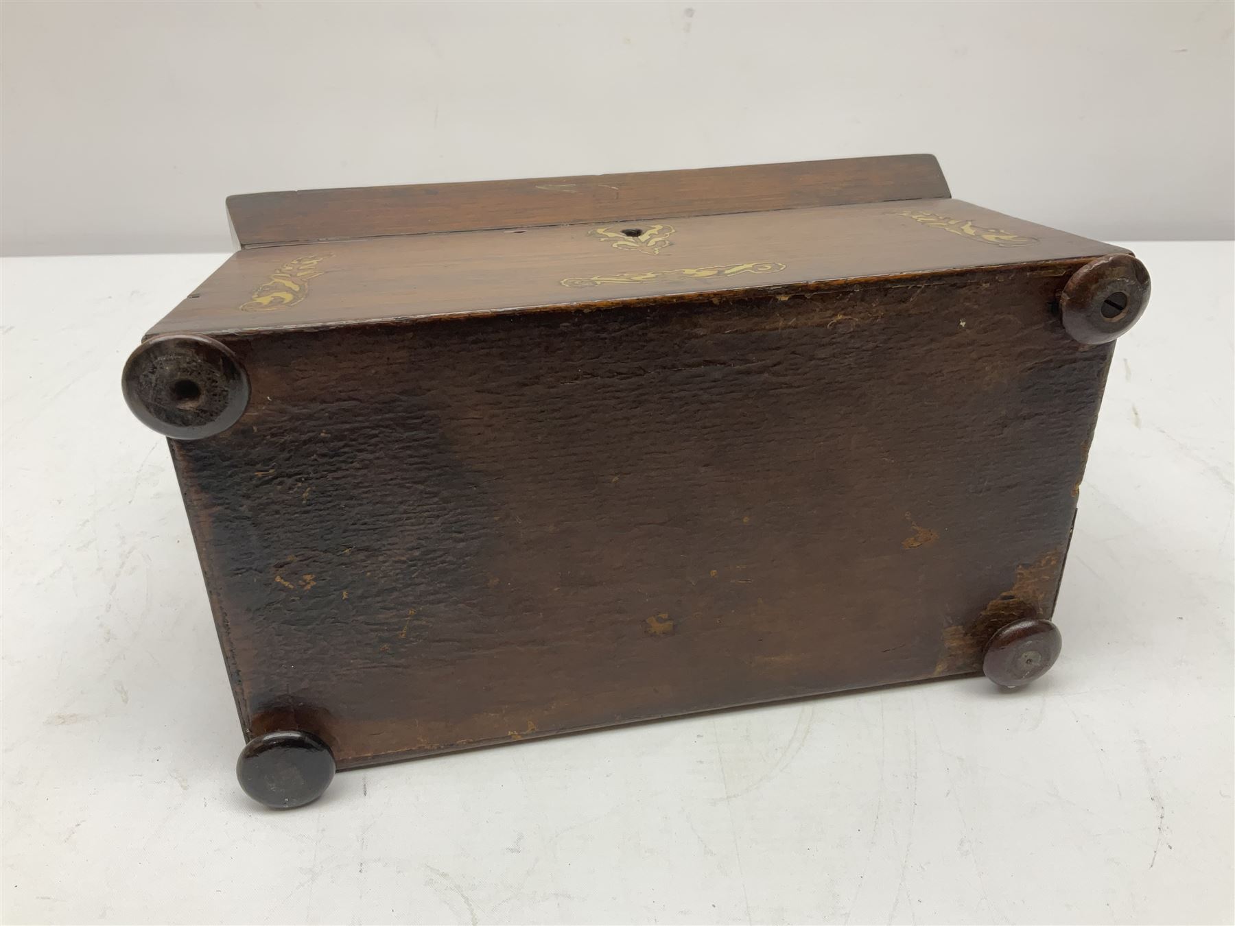 Victorian inlaid rosewood tea caddy of sarcophagus form H18cm - Image 5 of 6