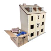 Victorian-style four storey dolls house with quantity of dolls house furniture H107cm