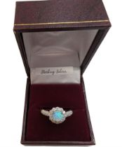 Silver opal and cubic zirconia cluster ring