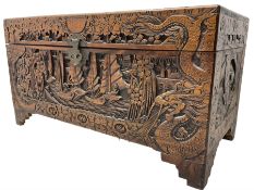 Chinese carved camphor wood blanked chest