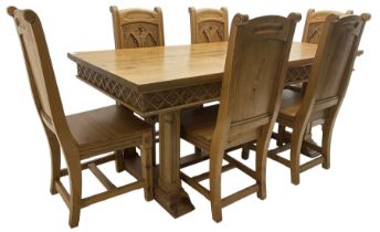 Ecclesiastical Gothic design waxed pine dining table