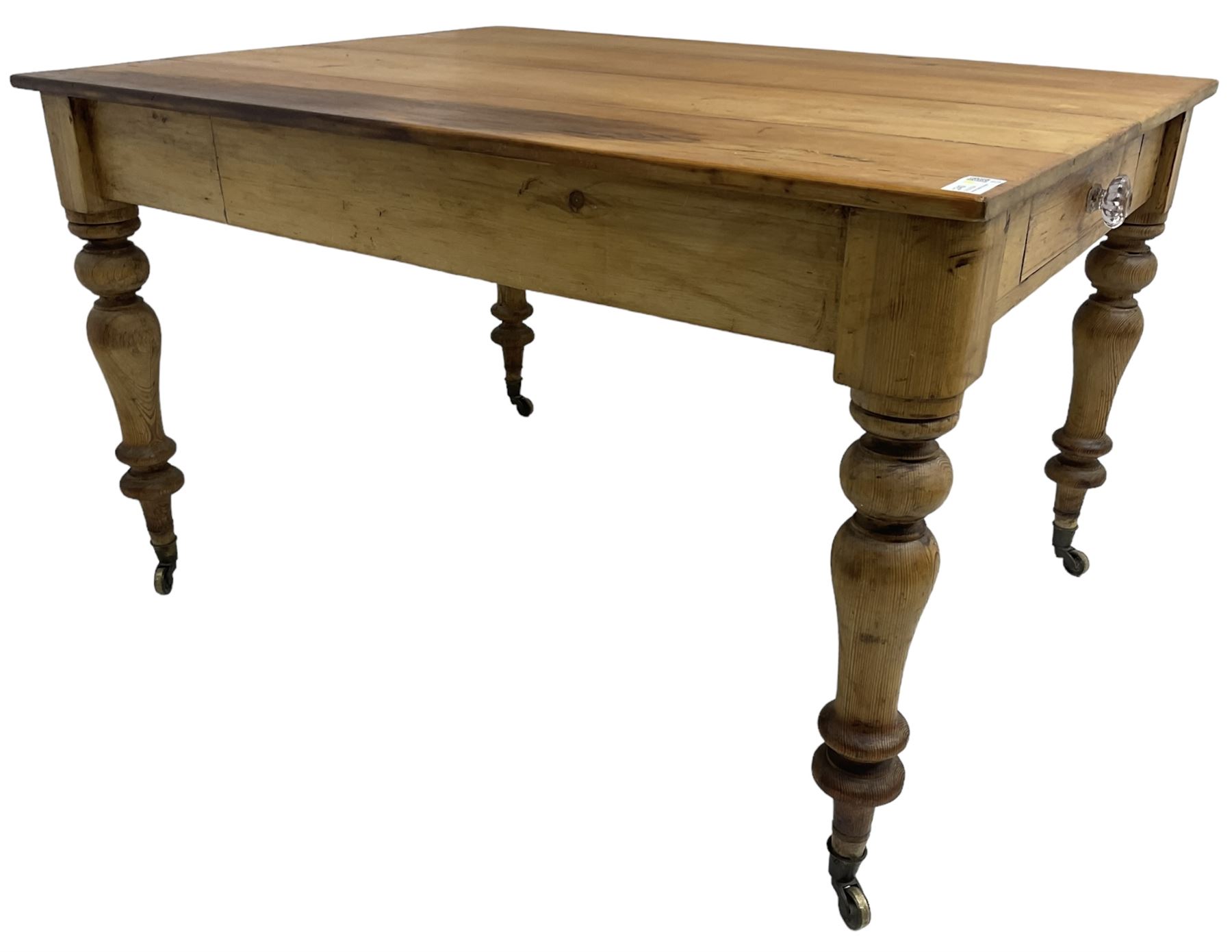 Victorian pine farmhouse kitchen dining table - Image 3 of 8