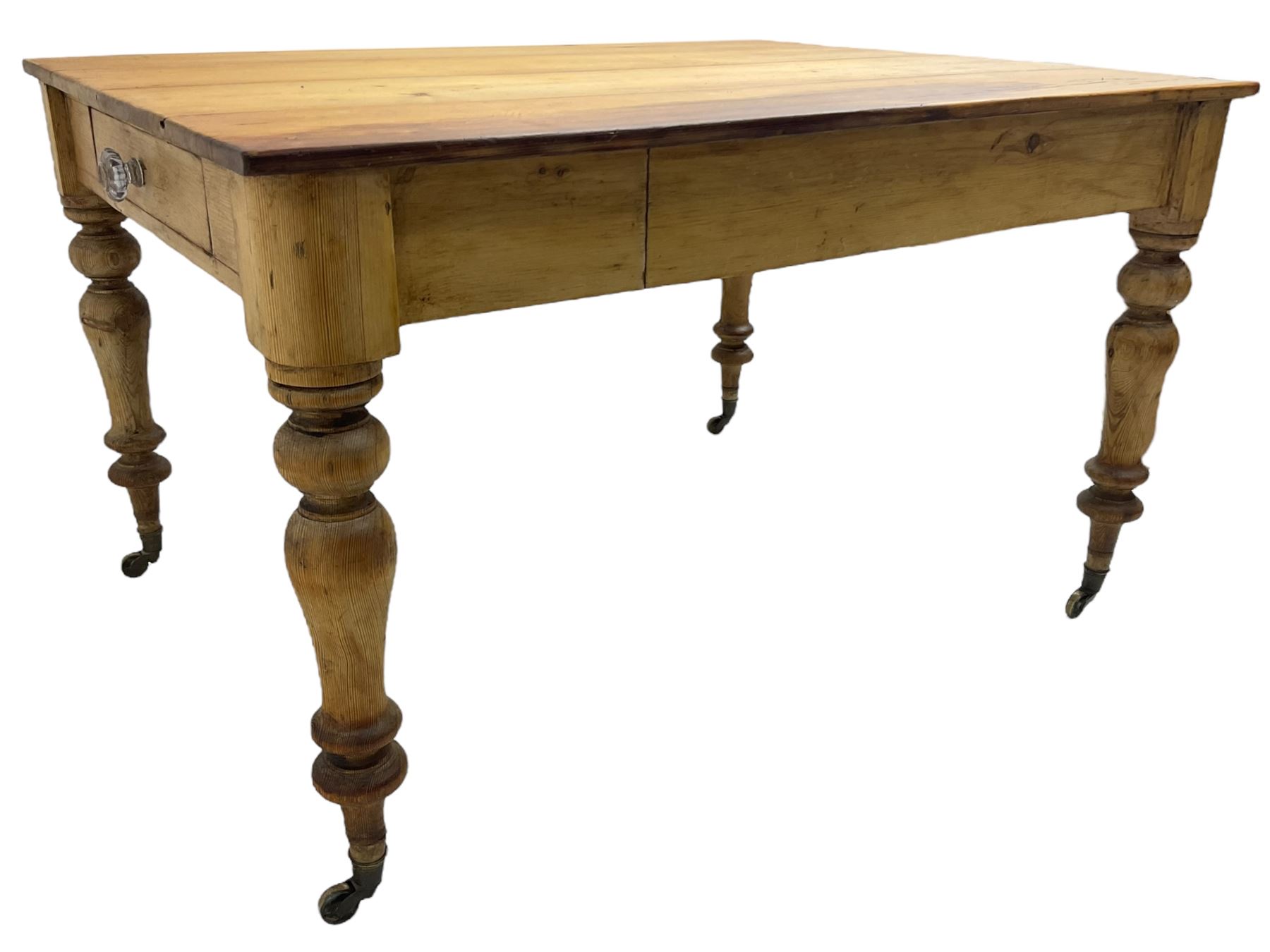 Victorian pine farmhouse kitchen dining table - Image 6 of 8