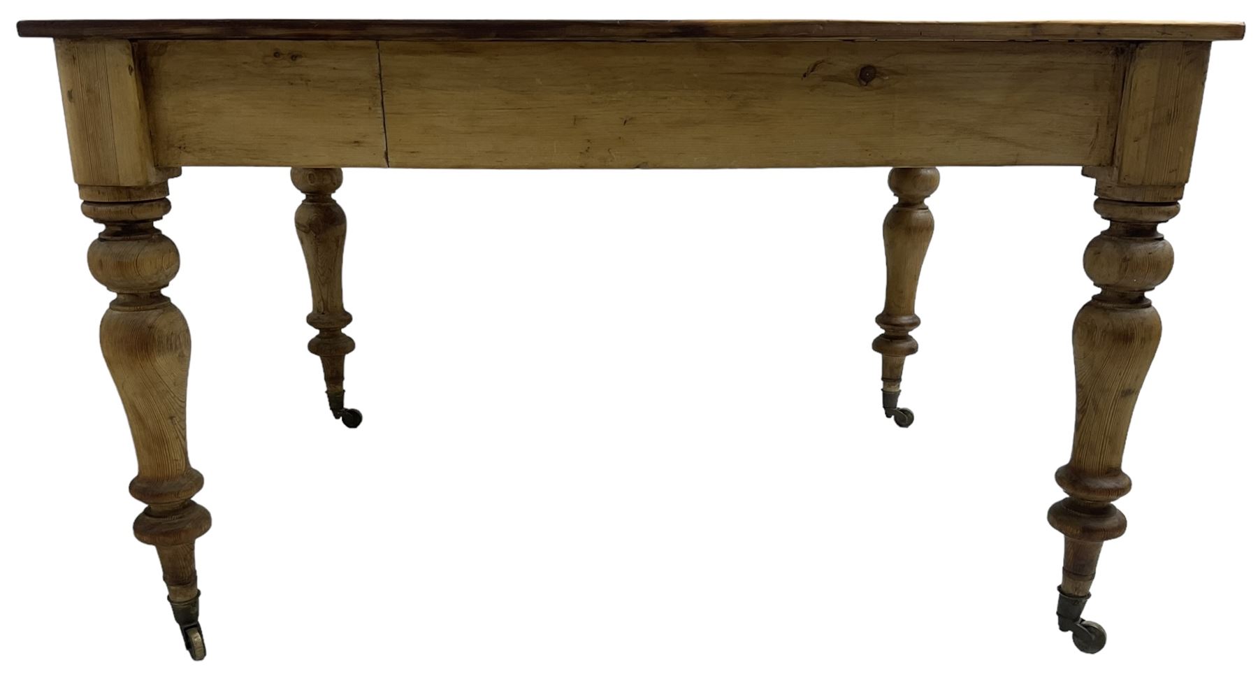 Victorian pine farmhouse kitchen dining table - Image 2 of 8