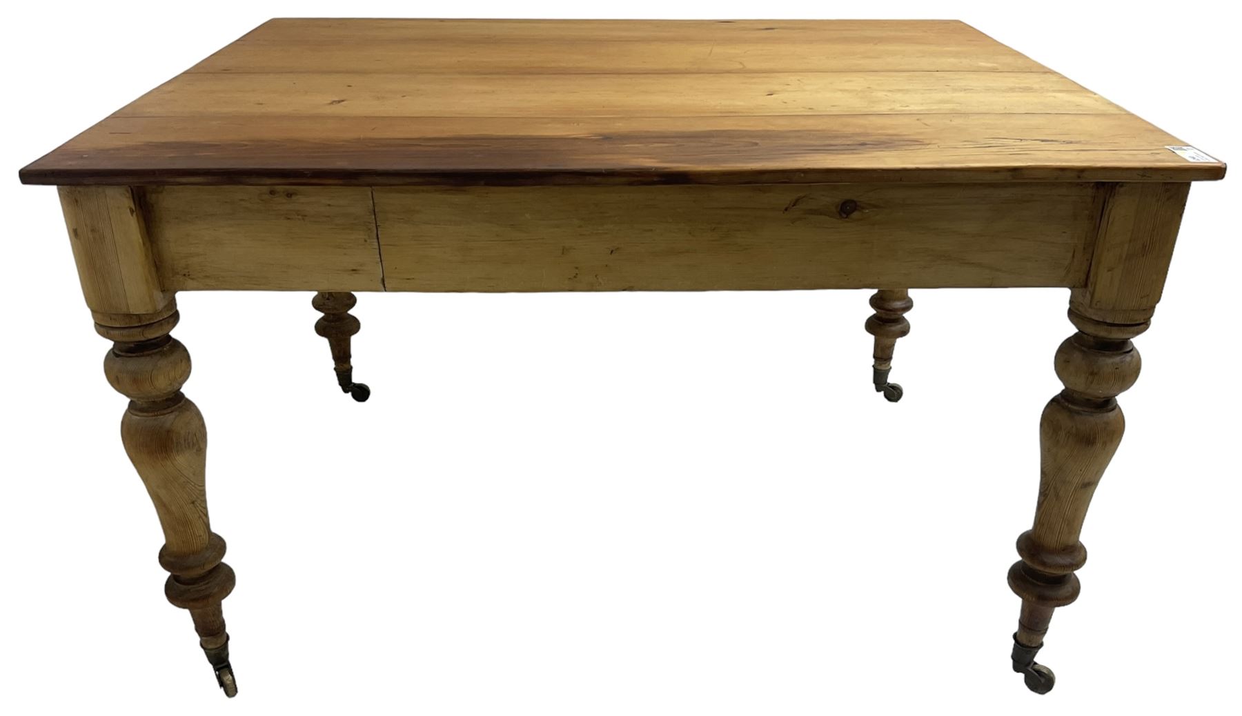 Victorian pine farmhouse kitchen dining table - Image 4 of 8