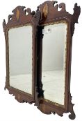 Pair of early 20th century Georgian Chippendale mahogany design wall mirrors