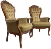 Pair of Victorian design stained beech armchairs