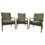 Cintique - set of three beech framed open easy chairs