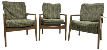 Cintique - set of three beech framed open easy chairs