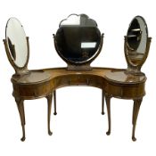 Early 20th century figured walnut kidney shaped dressing table