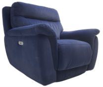 Next Home - electric reclining oversized armchair upholstered in blue fabric