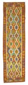 Chobi kilim multi-coloured geometric design runner