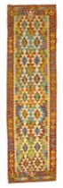 Chobi kilim multi-coloured geometric design runner