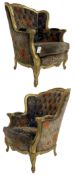 Pair of Louis XVI design gilt framed wingback armchairs