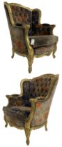 Pair of Louis XVI design gilt framed wingback armchairs