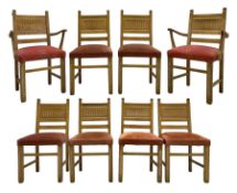 Early to mid-20th century set of eight (6+2) limed oak dining chairs
