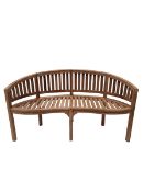 Teak wood slatted serpentine garden bench