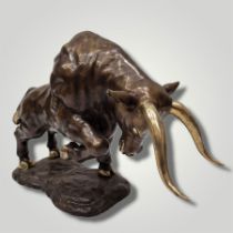 Large charging brass bull in bronze finish - THIS LOT IS TO BE COLLECTED BY APPOINTMENT FROM DUGGLEB