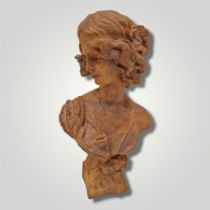Victorian style cast iron weathered bust of a lady
