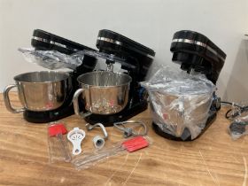 Set of three New Vospeed stand mixers with accessories