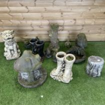 Large quantity of cast stone garden ornaments