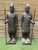 Pair of large terracotta warriors holding a spear (H150cm)