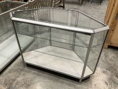 Corner aluminium and glass three tier display cabinet on castors - THIS LOT IS TO BE COLLECTED BY AP