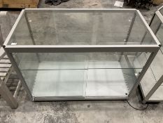 Aluminium and glass two tier display cabinet on castors and inside lights - THIS LOT IS TO BE COLLEC