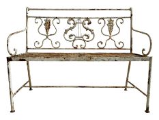 Regency design wrought metal garden bench