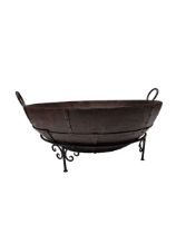 Very large Indian wrought iron Kadhai fire pit on wrought iron stand
