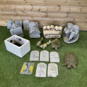 Collection of composite stone garden figures and ornaments