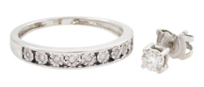 9ct white gold channel set diamond chip half eternity ring and an 18ct white gold single diamond ea