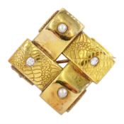 Early 20th century 18ct gold old cut diamond and split pearl basket weave brooch