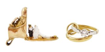 Two 9ct gold pendant / charms including wedding in a boot and wedding rings