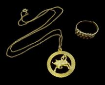 Gold keepers ring and a gold Taurus pendant necklace