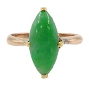 9ct gold single stone marquise cut jade ring