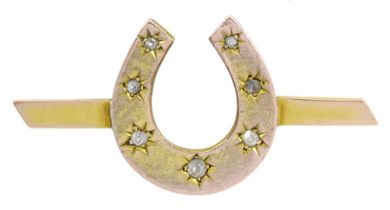 Victorian gold old cut diamond horseshoe brooch